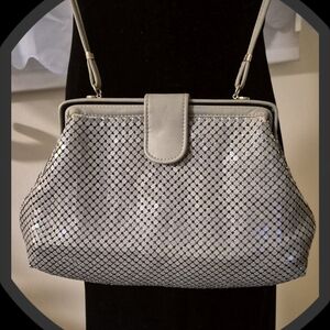 Whiting & Davis Vintage 90's Gray Metal Chain Mail Mesh Clutch/Crossbodt Bag